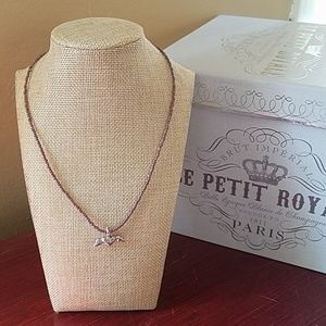 Handmade bead and wing heart charm necklace